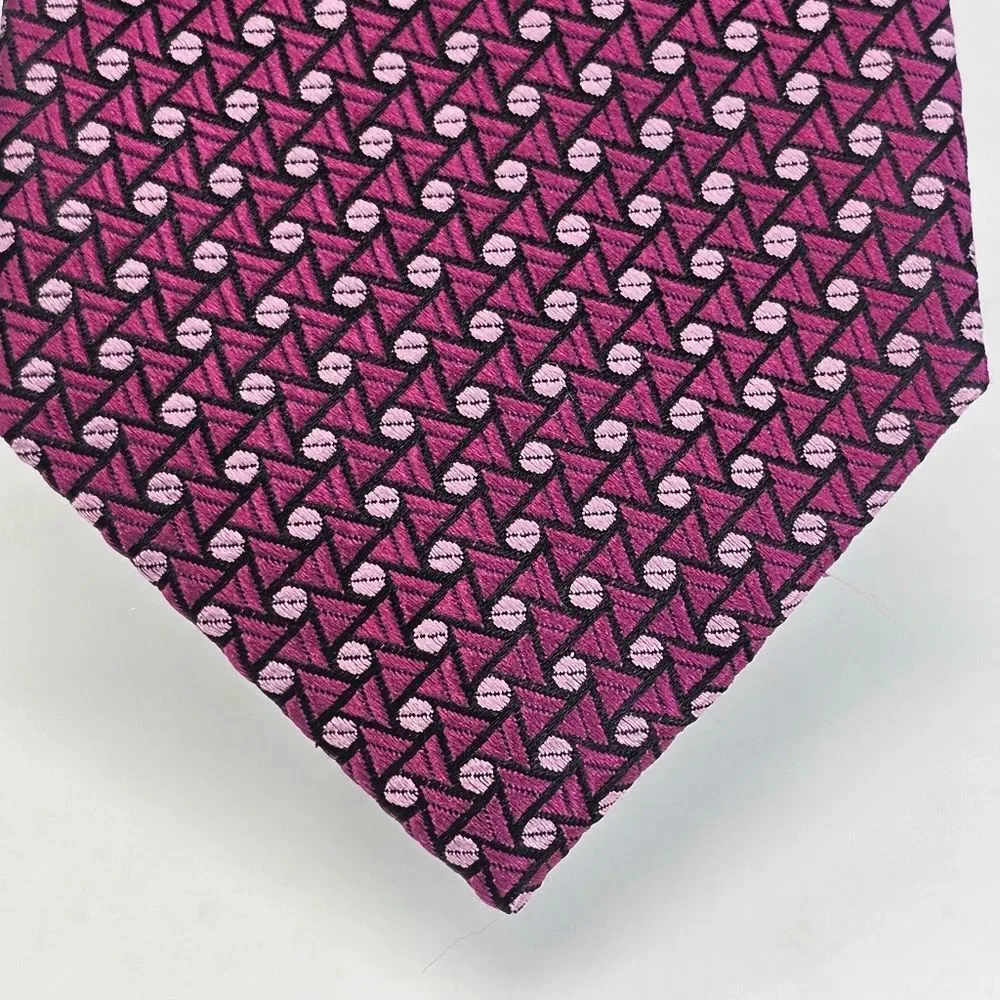 PAUL FREDRICK Pink Black Geometric Silk Tie Classic Bold Designer Luxury